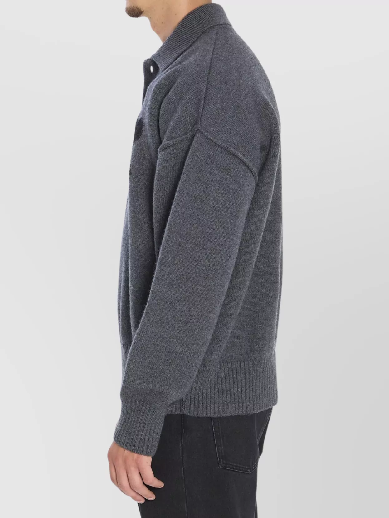 Ami Alexandre Mattiussi Ami Paris Grey Polo-style Ami Paris De Coeur Sweater In Gray