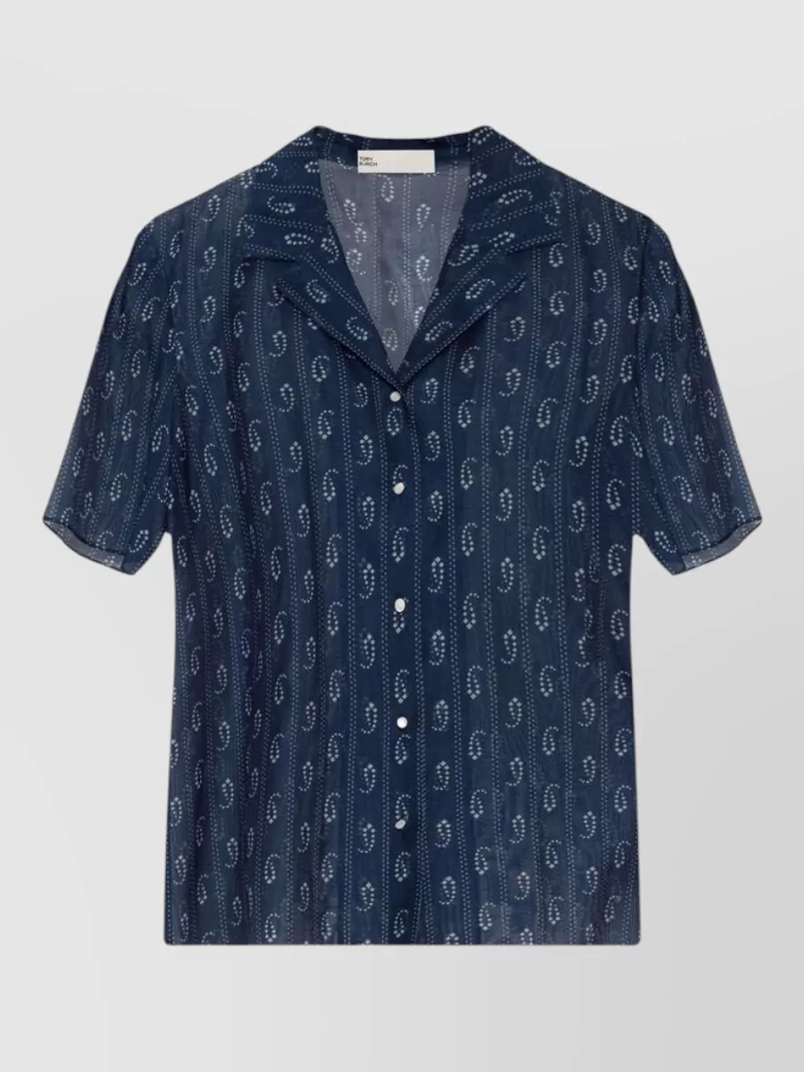 Tory Burch Silk blend paisley print short sleeve shirt