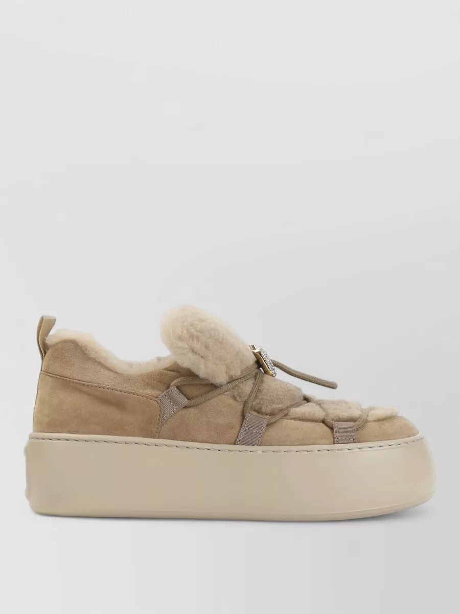 Roger Vivier Suede Leather Crystal-Embellished Slip-On Sneakers