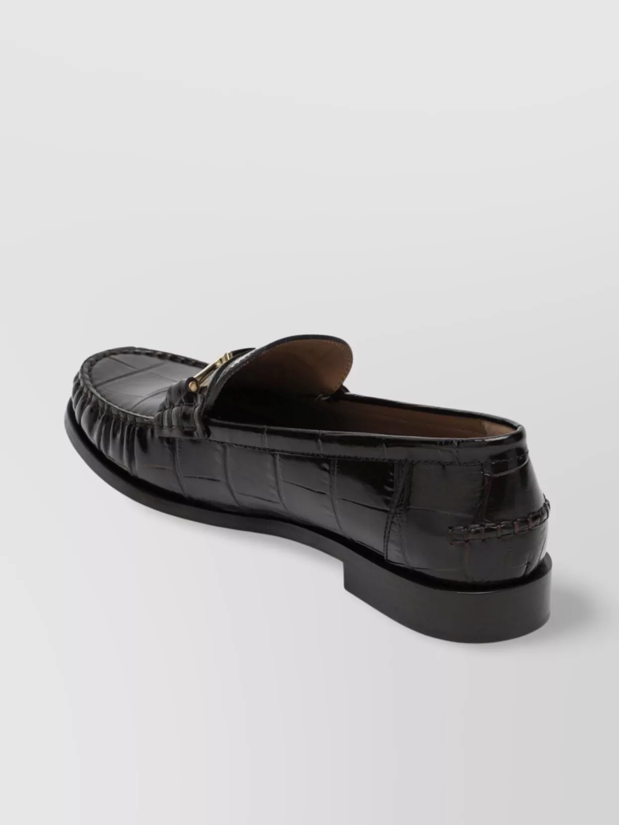 Ferragamo Crocodile Pattern Chain Metallic Moccasin