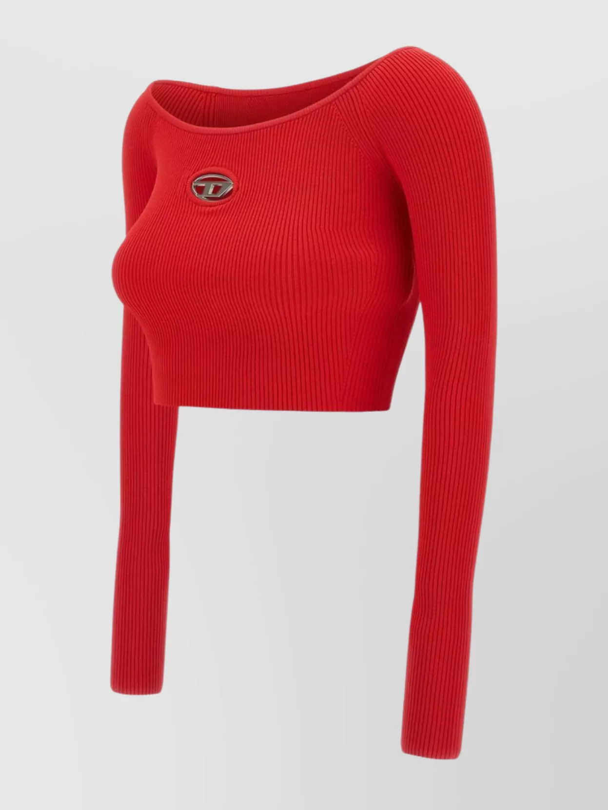 Diesel Ribbed Boatneck Crop Top In Red