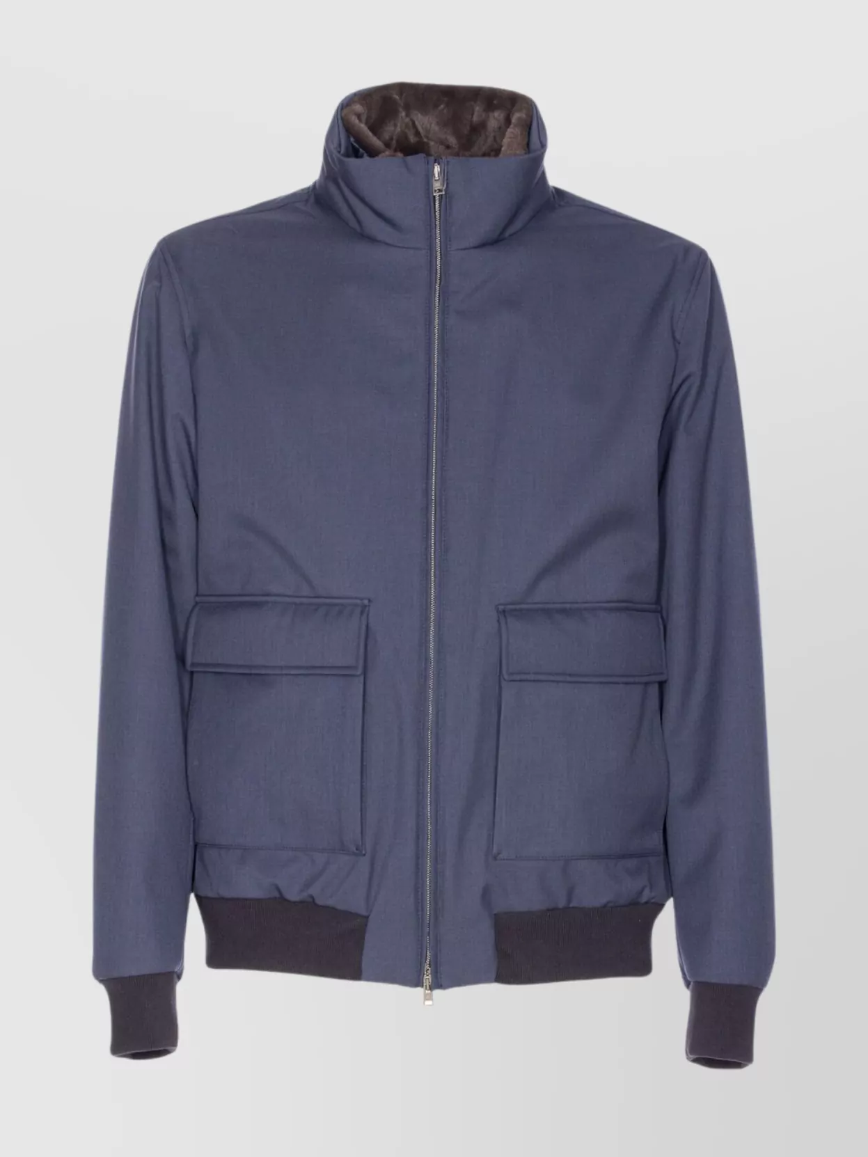 Herno Bomber Jacket With Removable Shearling Detail In Blue