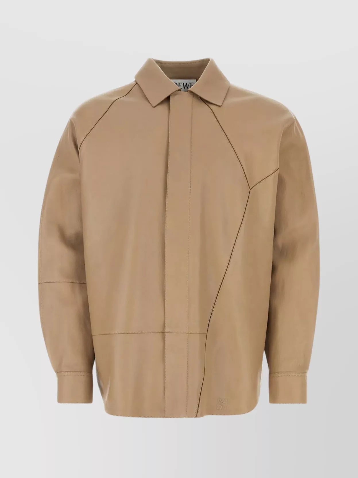 Shop Loewe Pointed Collar Leather Shirt