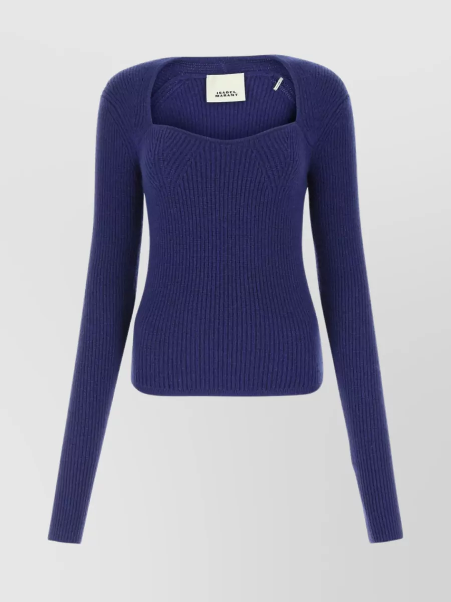 Shop Isabel Marant Bailey Knitwear With Unique Neckline And Rounded Hemline In Blue