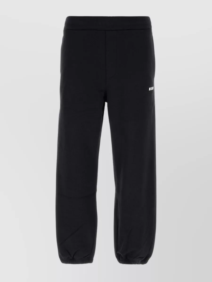 Shop Msgm Cotton Joggers With Elasticized Hem And Waist In Black