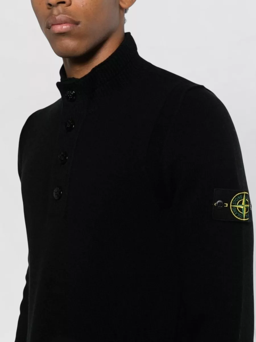 Stone Island Wool-Blend Ribbed Mock-Neck Buttoned Sweater