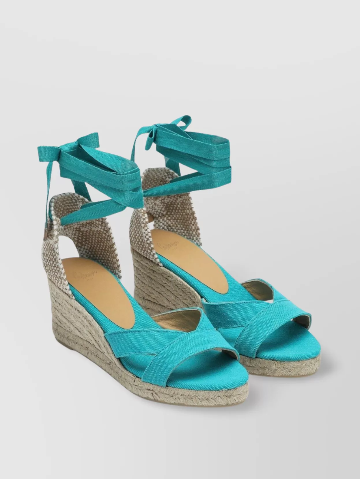 Castaã±er Aquamarine Wedge Heel Cross Strap Espadrilles