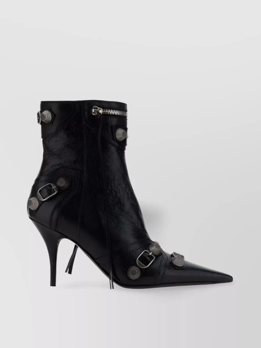 Shop Balenciaga Cagole Studded Ankle Boots In Black