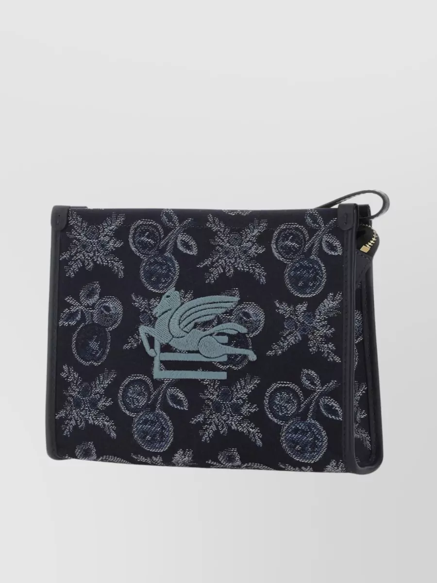 Shop Etro Intricate Embroidery Canvas Travel Pouch In Blue