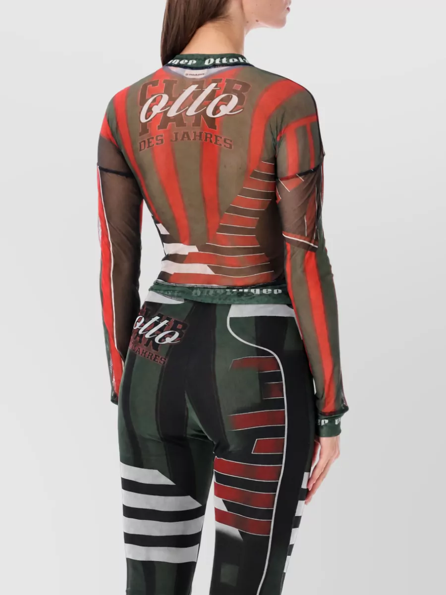 Ottolinger Printed Mesh Long-Sleeve Bodysuit