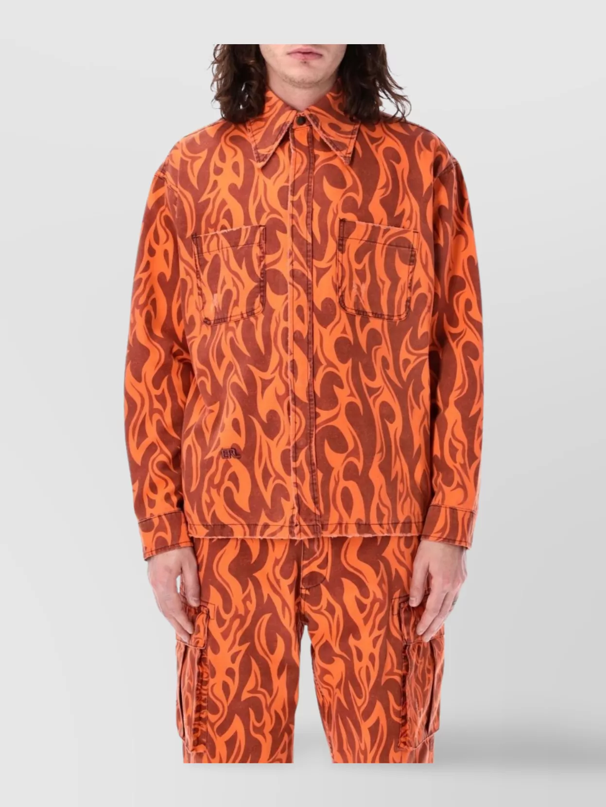 Erl Canvas Jacket Woven Flame Pattern In Orange