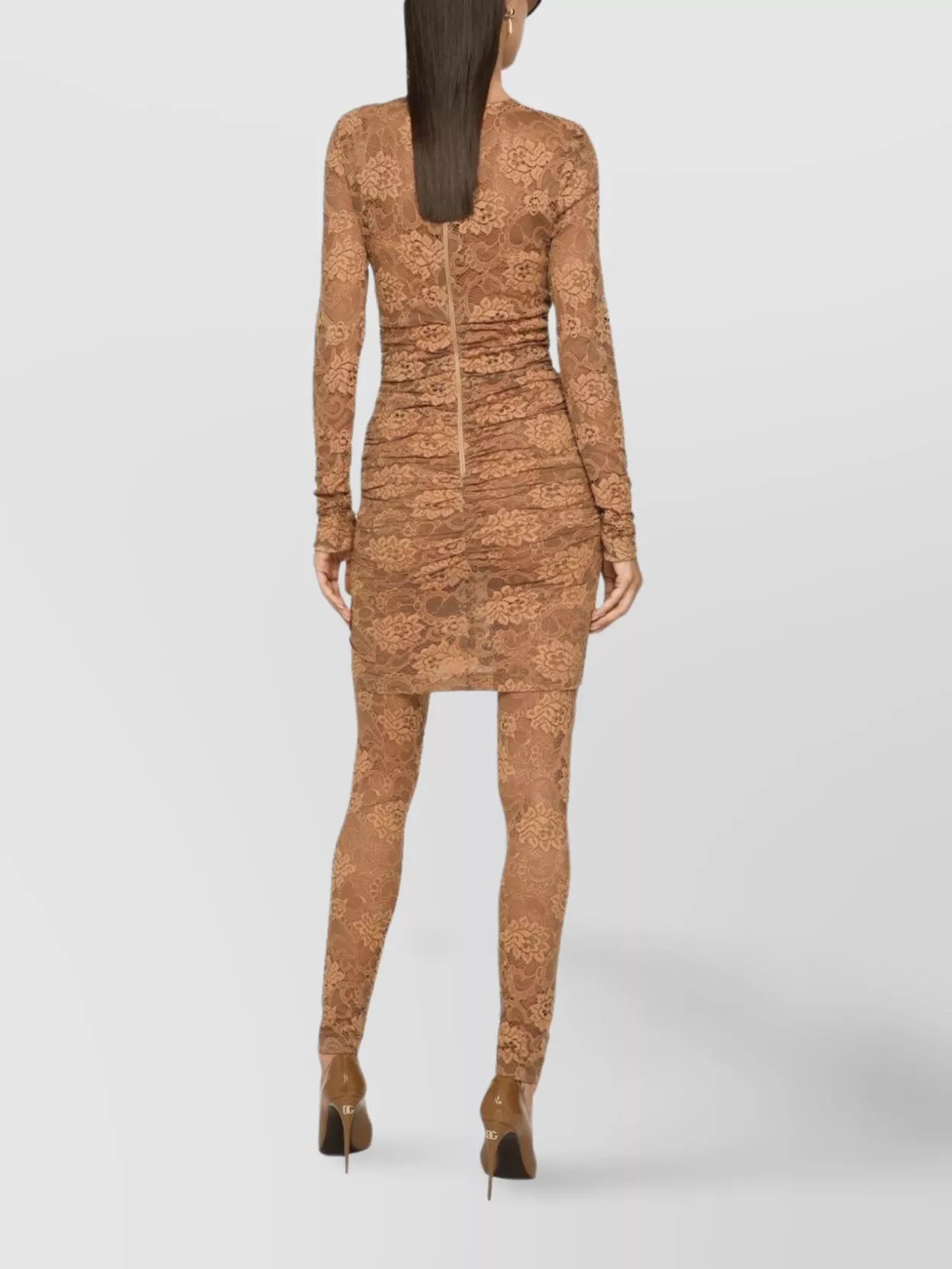 Dolce & Gabbana Lace Floral Chantilly Dress With Long Sleeves