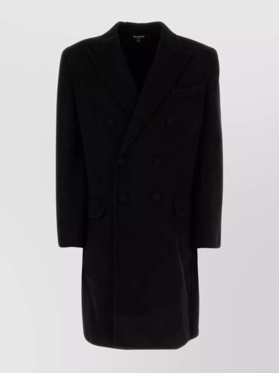 Shop Balmain Sophisticated Double-breasted Wool Coat In Black