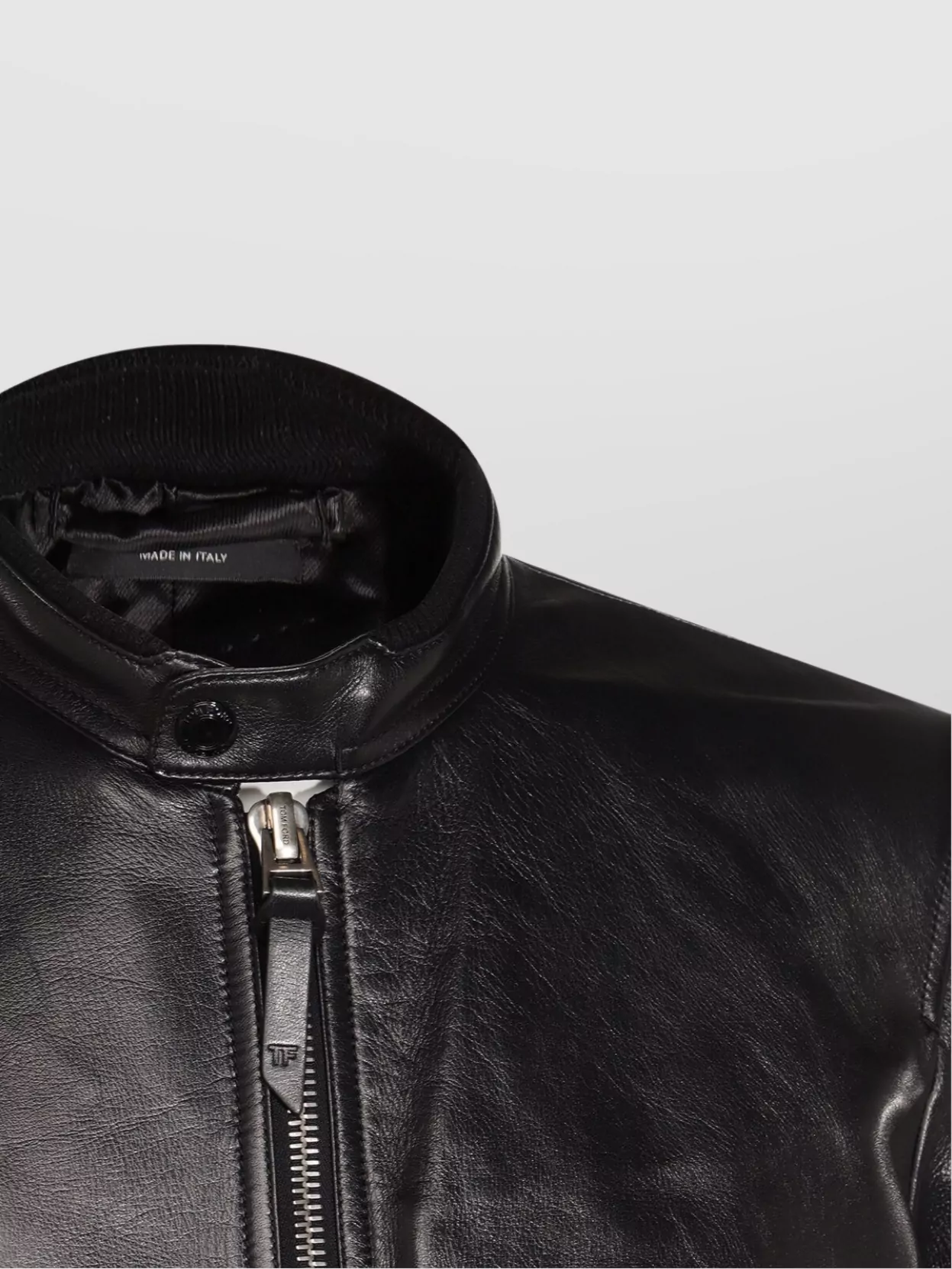 Tom Ford Leather Jacket With Front Pockets And High Collar