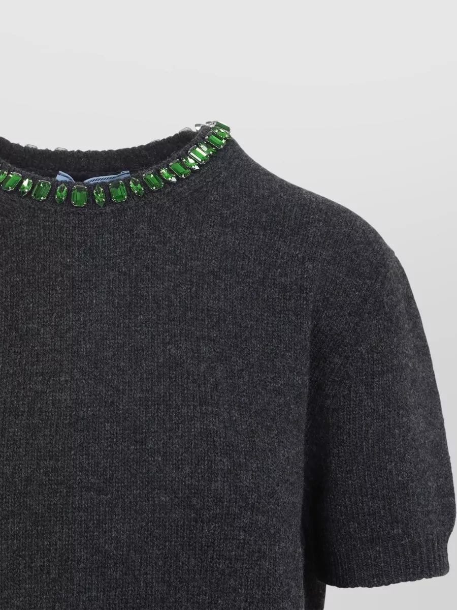 Prada Knitwear Top Featuring Embellished Neckline