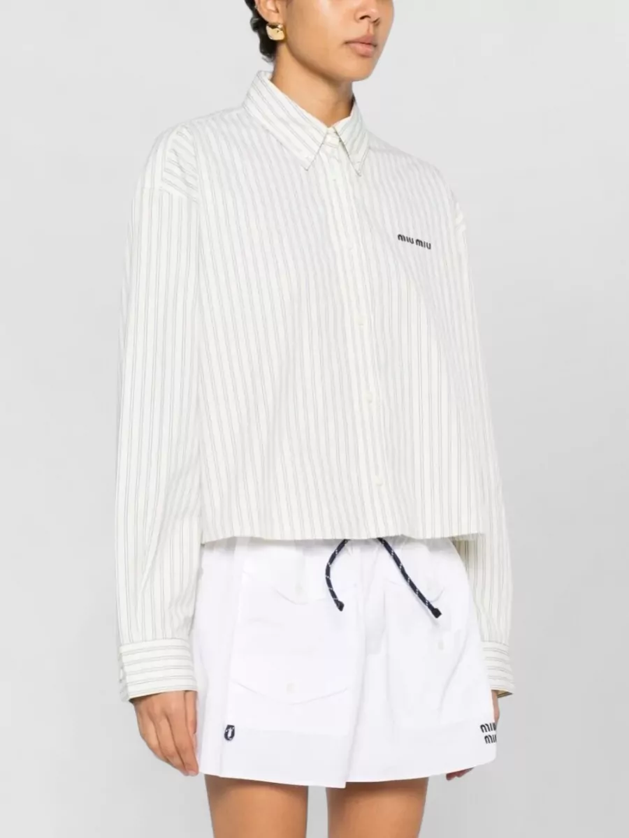 Miu Miu Cropped Shirt Long Sleeves Striped Collar