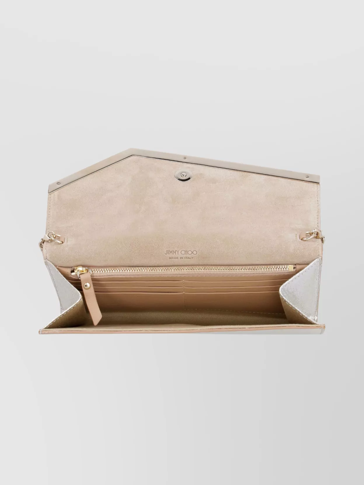 Jimmy Choo Metallic Leather Clutch And Chain Strap