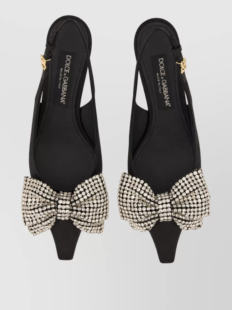 Dolce&Gabbana Satin Slingback Mules With Rhinestone Embroidery