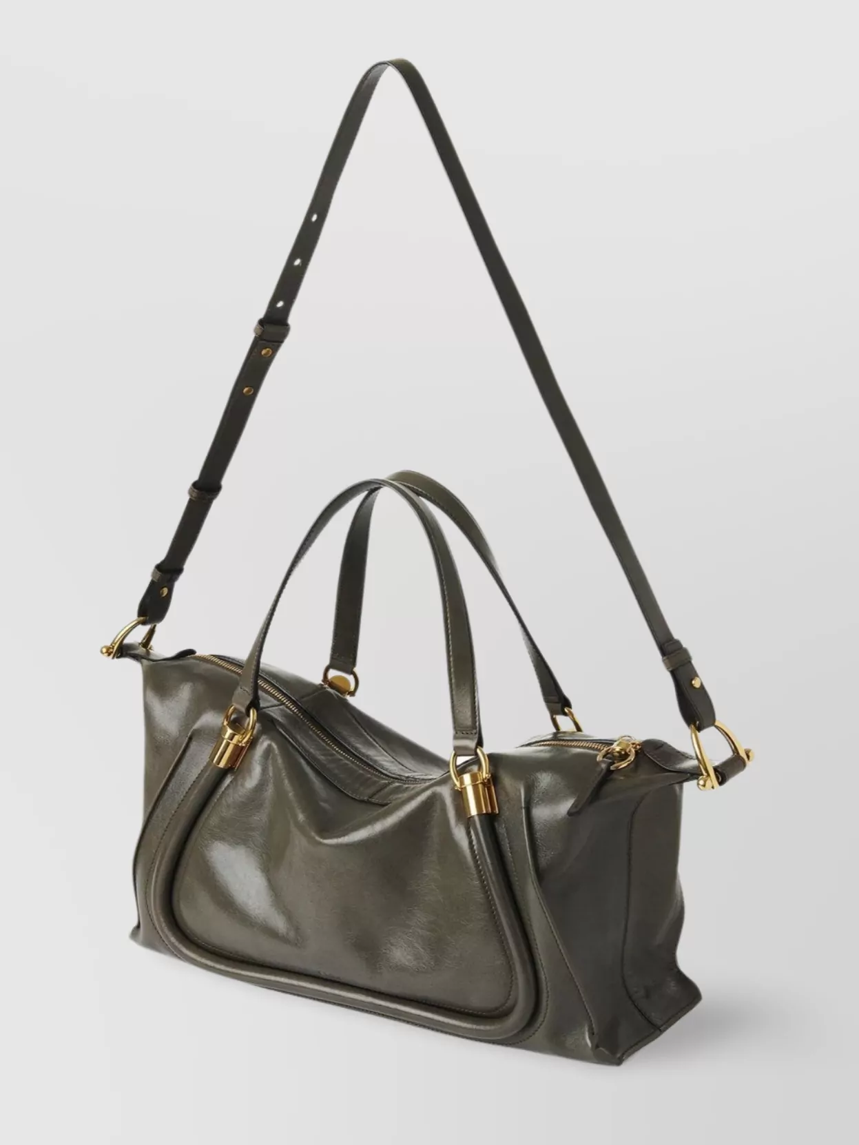 Shop Chloé Glossy Leather Structured Top Handle Shoulder Bag In Green