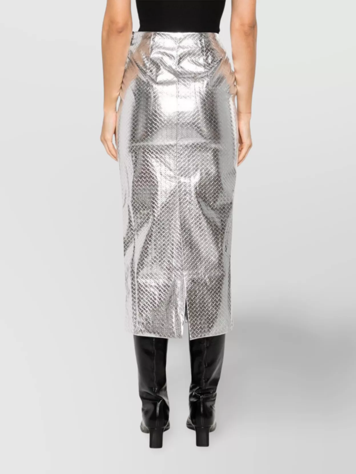 Rotate Birger Christensen Metallic Midi Pencil Skirt With Rear Single Slit And Embossed Design