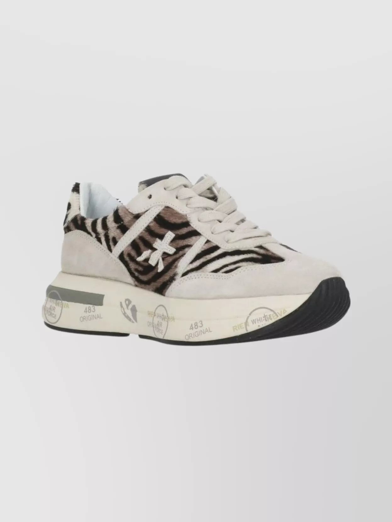 Premiata Animal Print Low Top Sneakers With Suede In Neutral