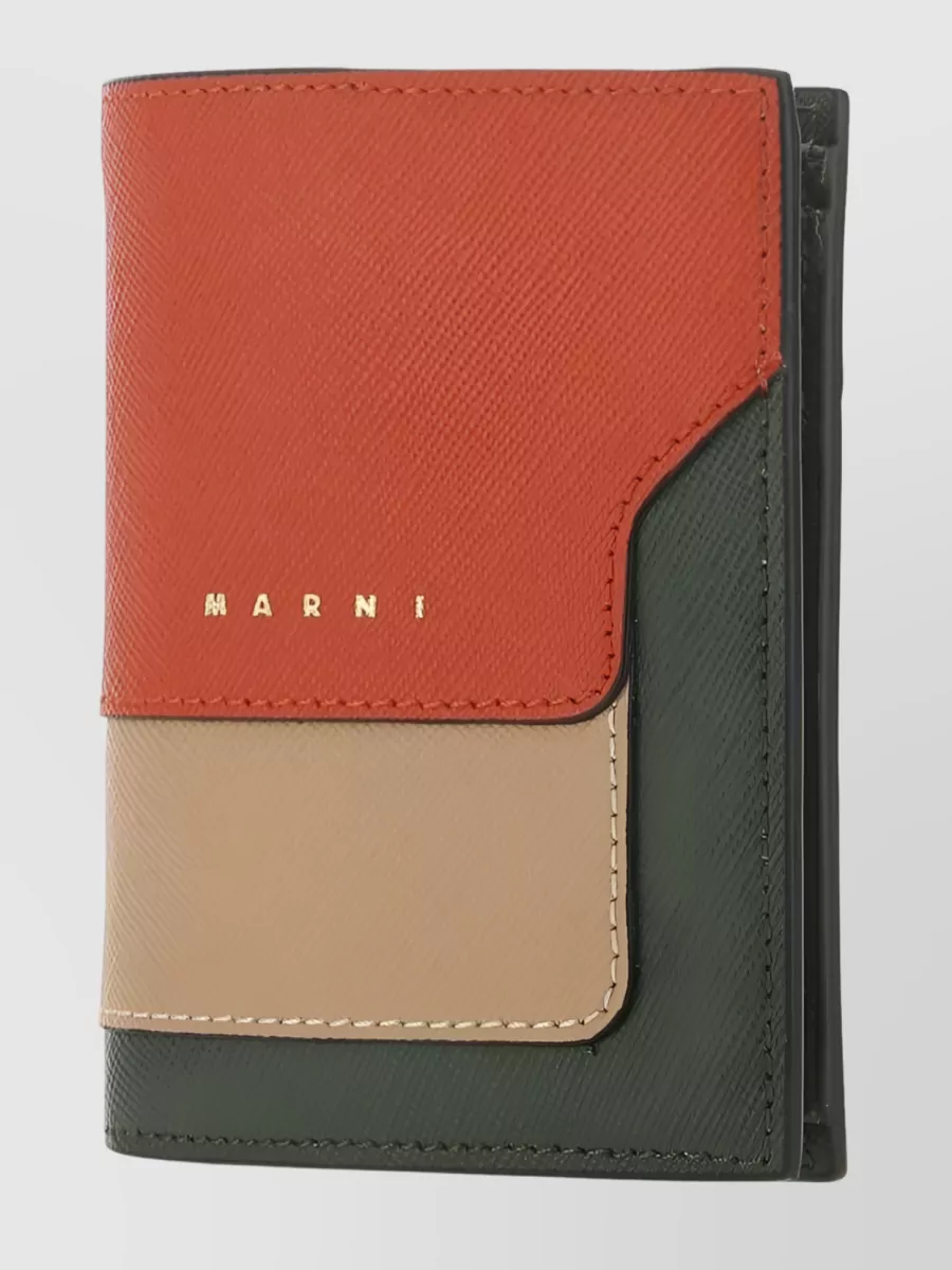 Shop Marni Calf Leather Color-block Bi-fold Wallet In Multicoloured