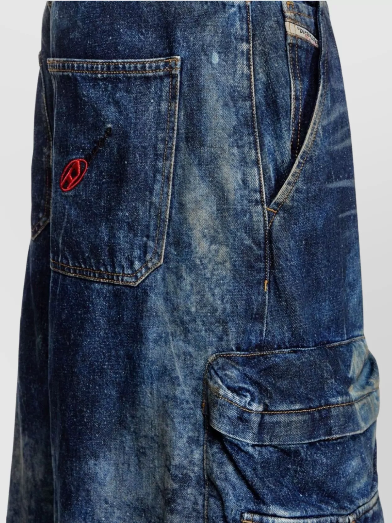 Diesel Wide-Leg Distressed Denim Cargo Trousers
