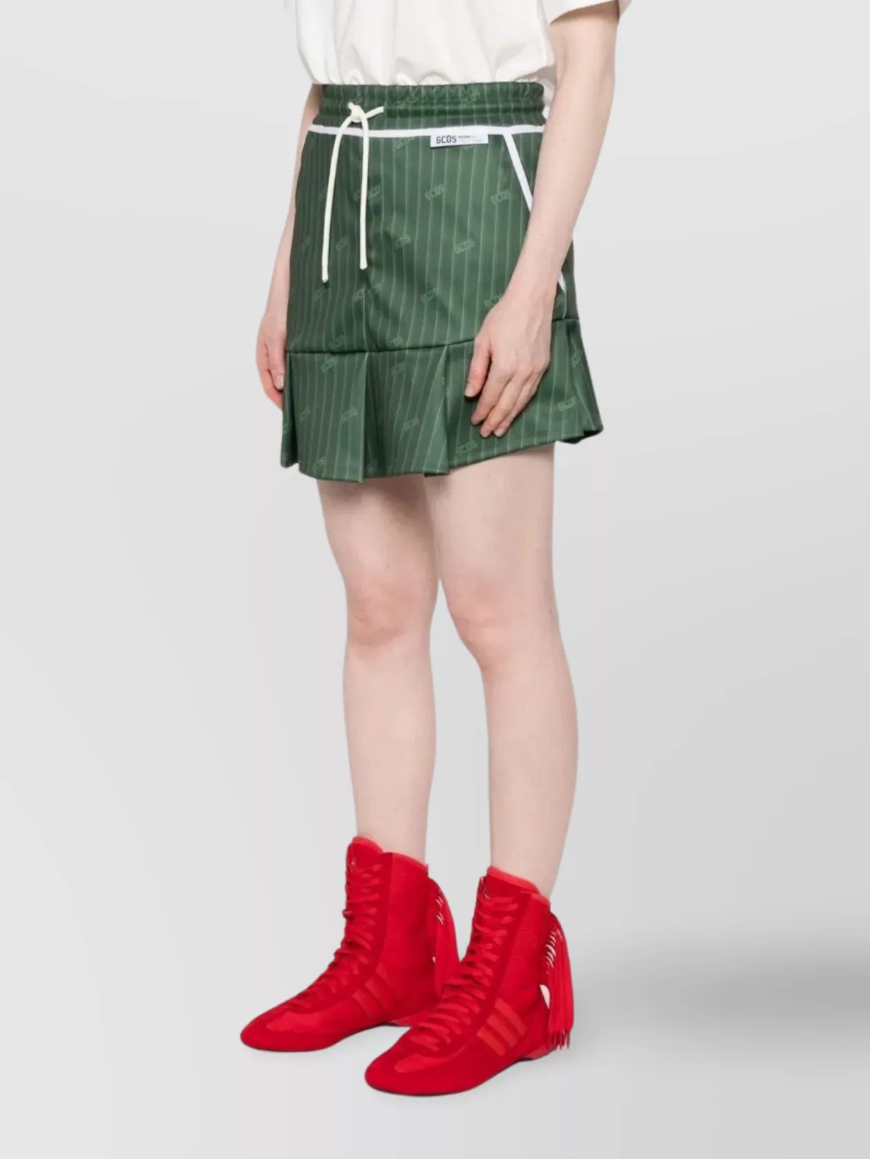 Gcds Pleated Pinstripe Mini Skirt With Ruffled Hem