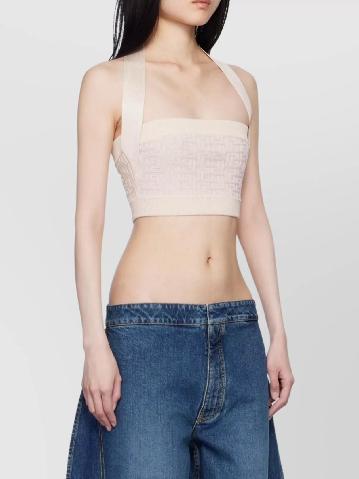 Balmain Open Back Square Neck Crop Top In Neutral
