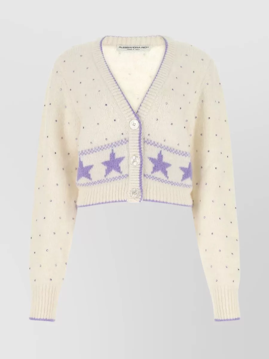 Shop Alessandra Rich Embellished Star Pattern Cardigan In Cream