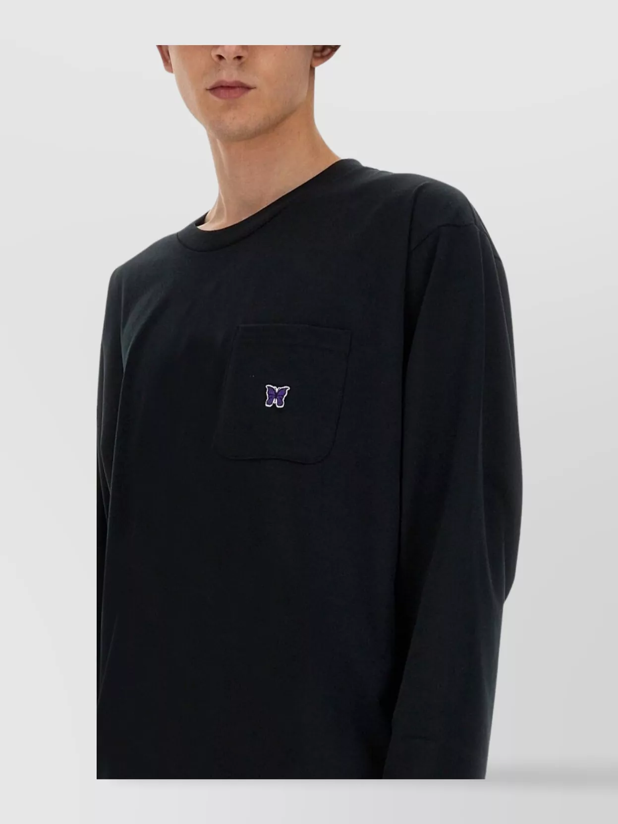 Needles Logo Chest Pocket Long Sleeve Round Neck T-Shirt