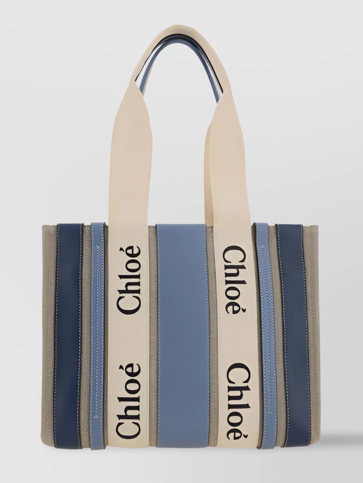 Chloé Striped Linen Tote Bag In Blue