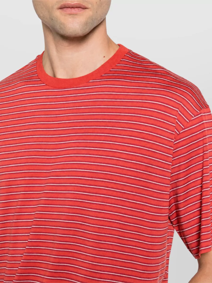 Auralee Wool Striped Crew Neck Short Sleeve T Shirt