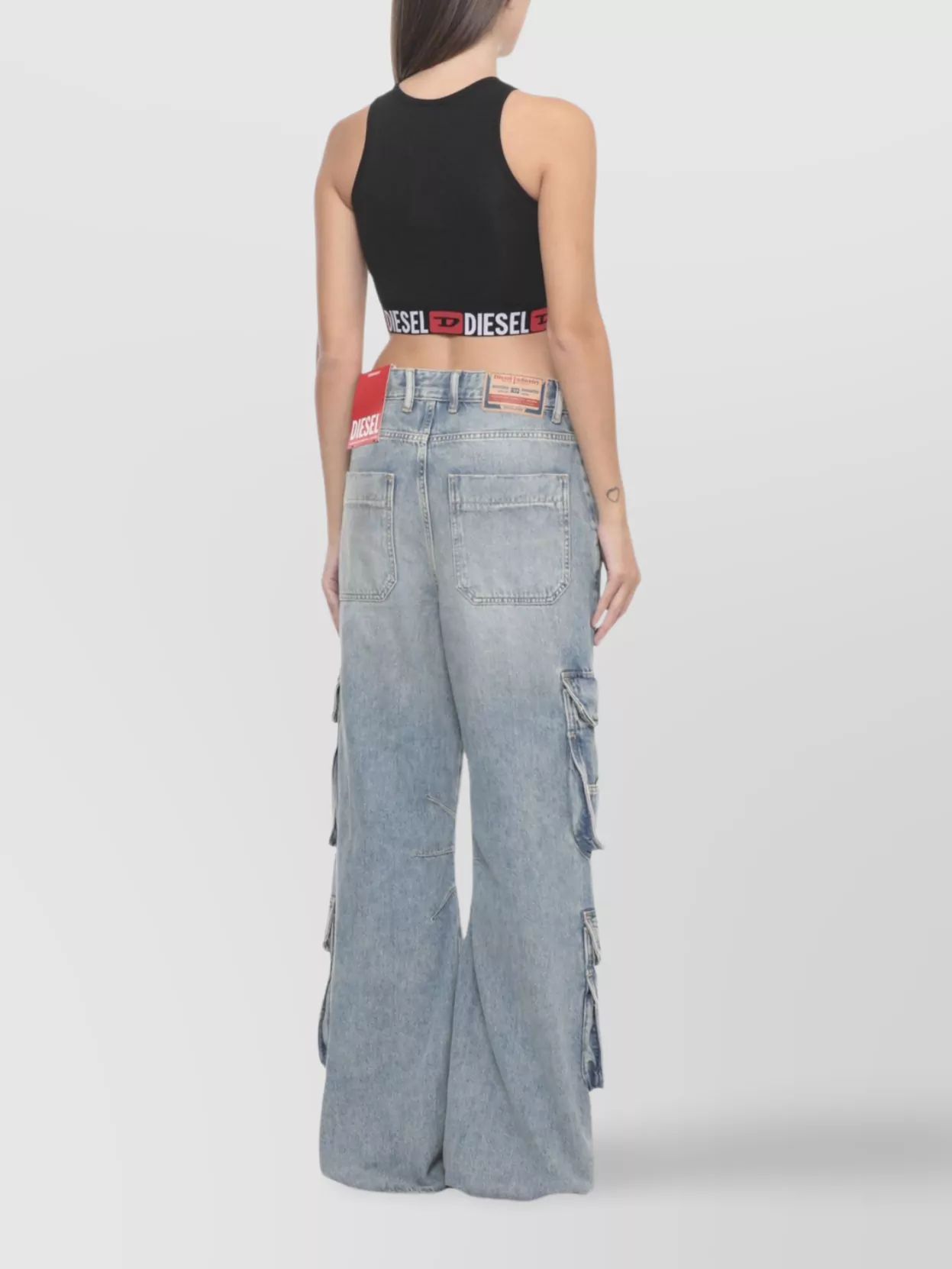 Diesel Cropped Sleeveless Cotton Top With Elastic Hem