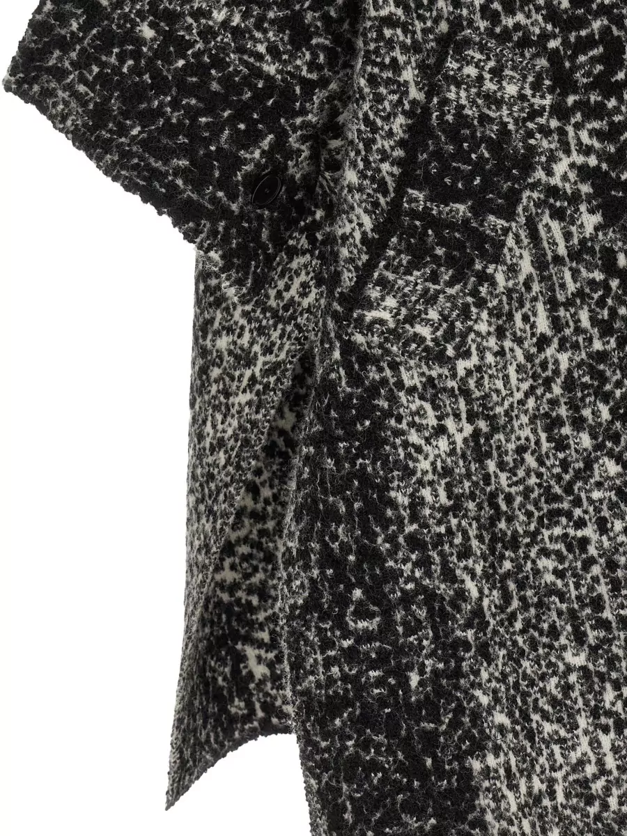 Nude Bouclé Oversized Funnel-Neck Cape Coat