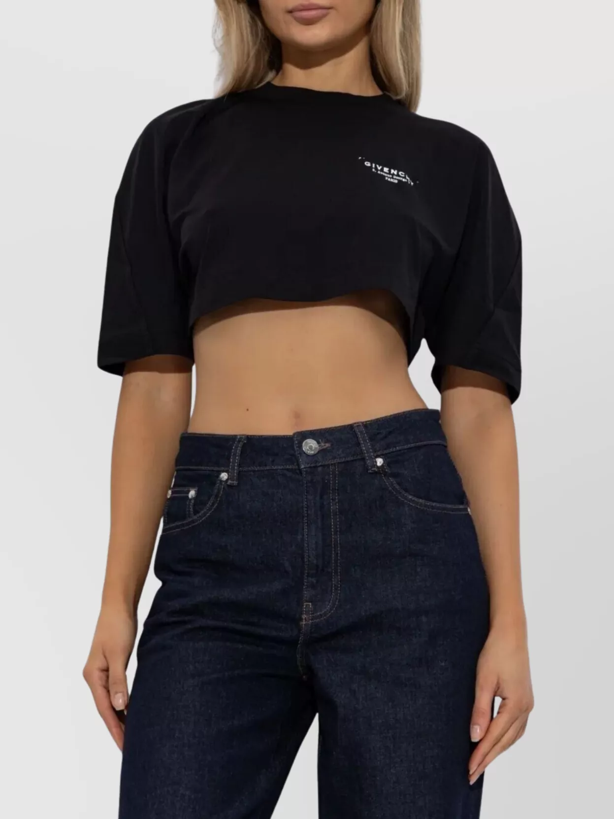 Givenchy Cropped Fit T-shirt In Cotton With Stamp Print Clothing In Blue