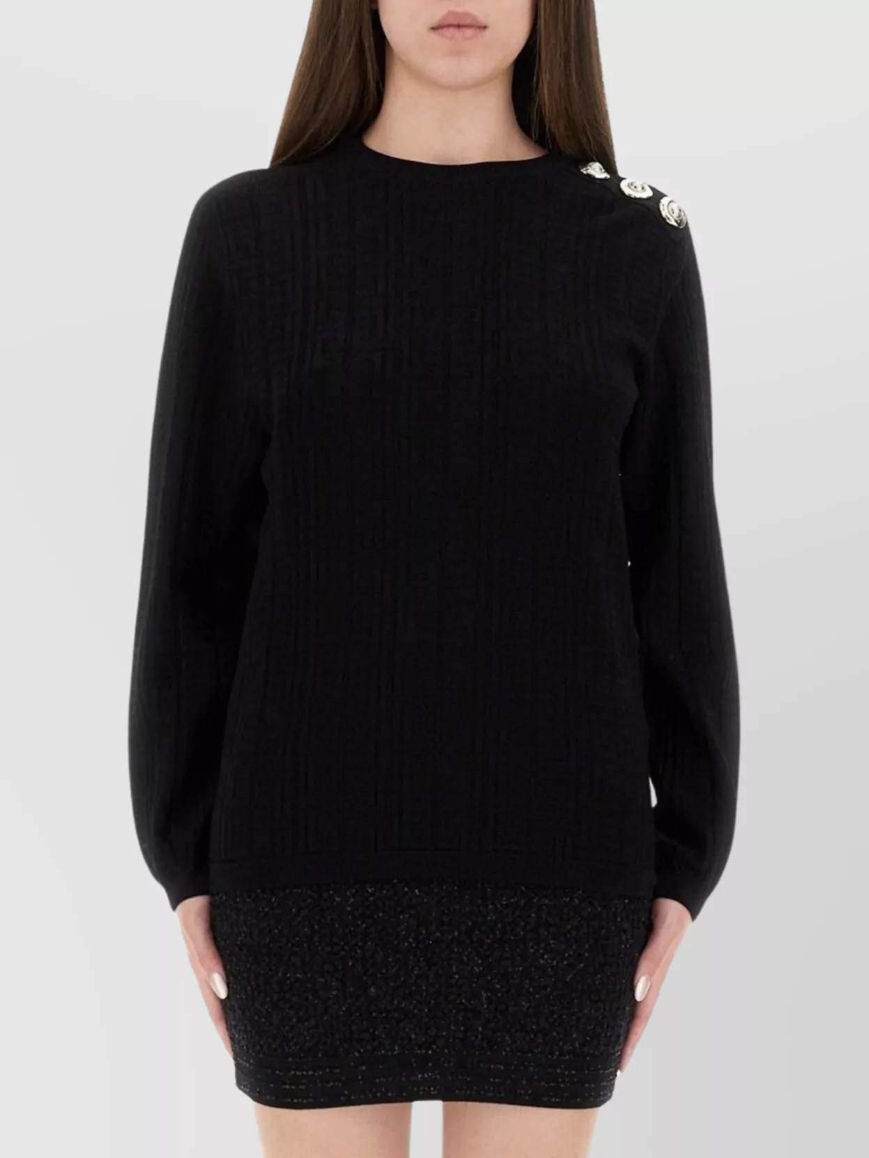 Balmain Knitwear Crew Neck Button Detail Textured Fabric
