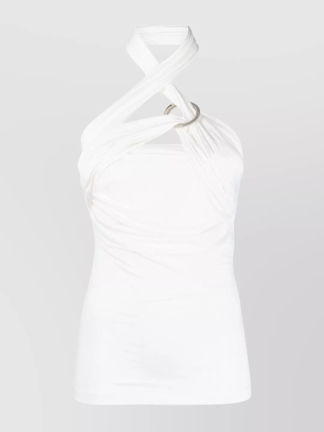 Shop Attico Sleeved Draped Halterneck Top In White