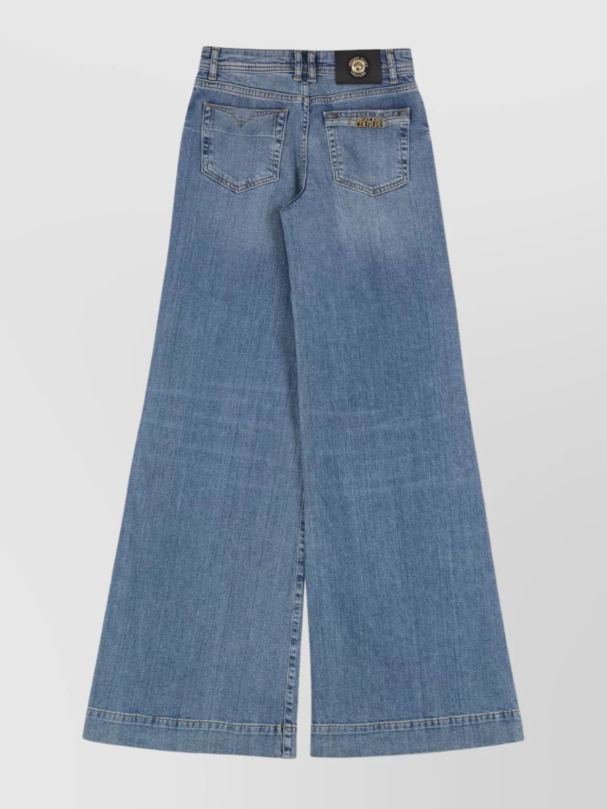 Versace Jeans Couture Wide-leg Faded Wash Denim Trousers With Belt Loops In Blue