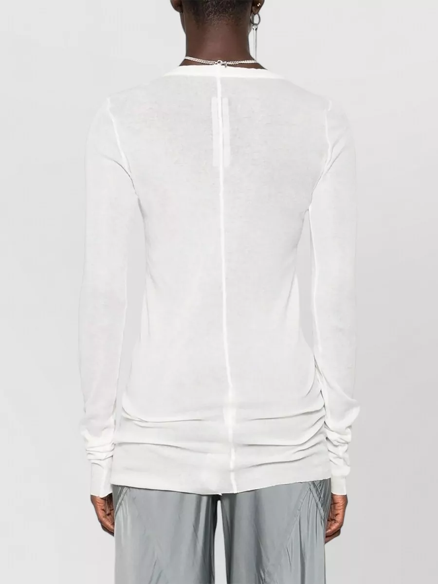 Rick Owens Long Sleeve Sheer Rib Round Neck Top