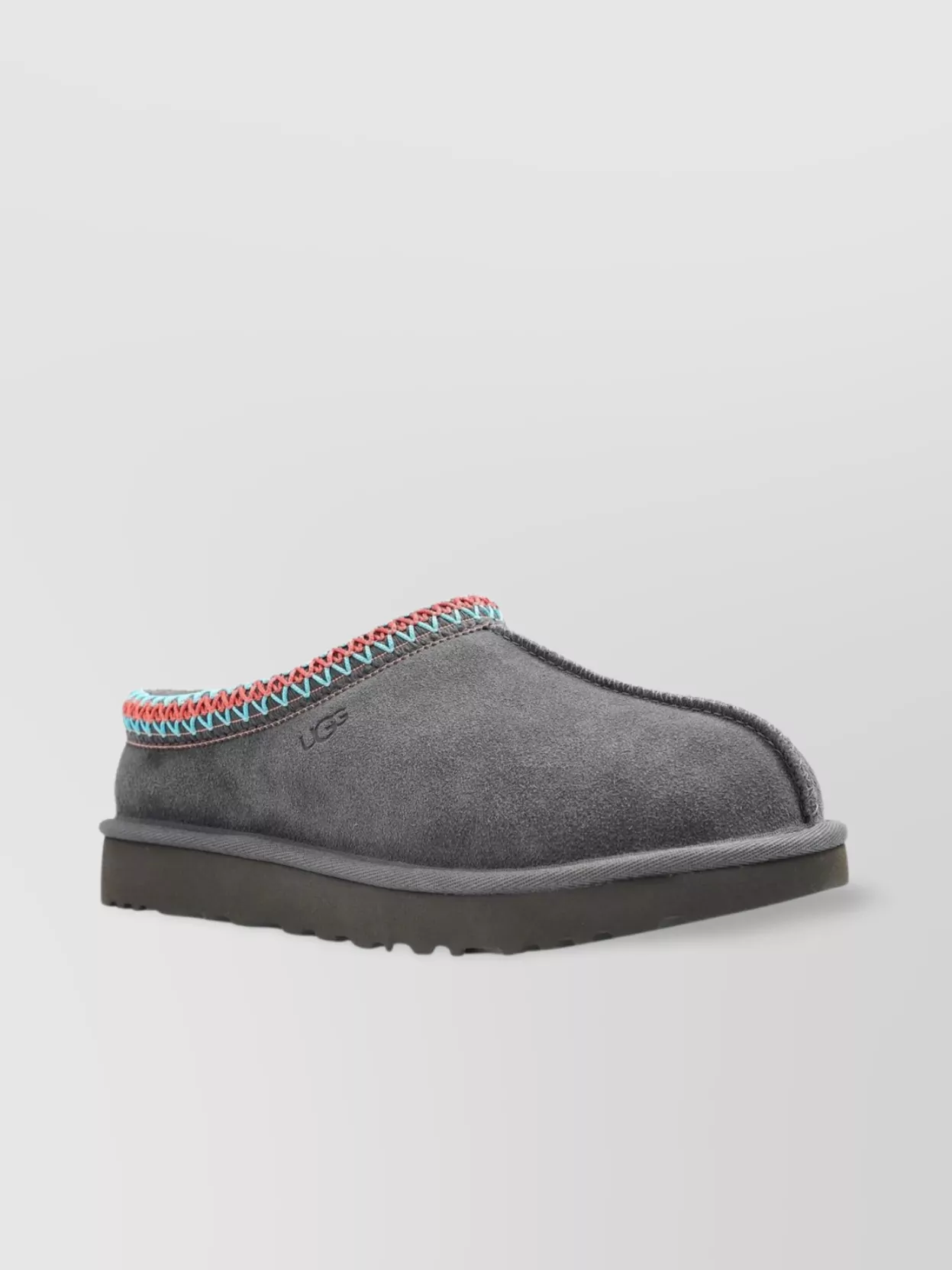 Ugg Tasman Ii Suede Slippers With Embroidered Trim In Gray