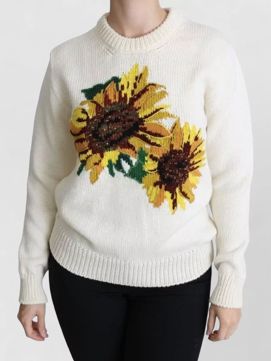 Dolce&Gabbana Cashmere wool floral-embroidered crew-neck sweater
