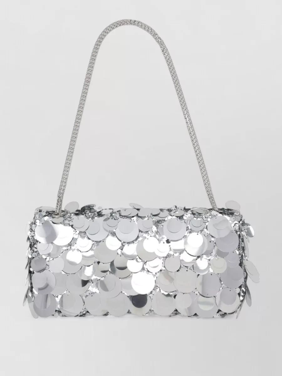 Rabanne Rectangular Sequin Clutch Bag Chain Strap In Metallic