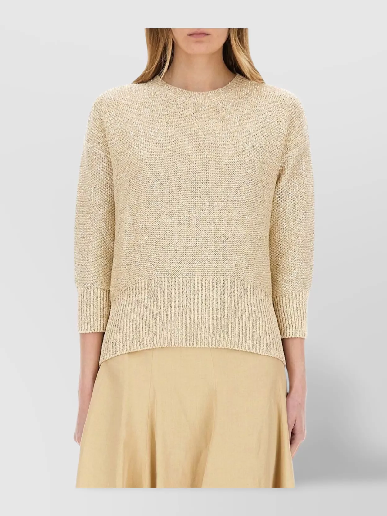 Fabiana Filippi Three-quarter Sleeve Cotton Jersey Top With Ribbed Hem