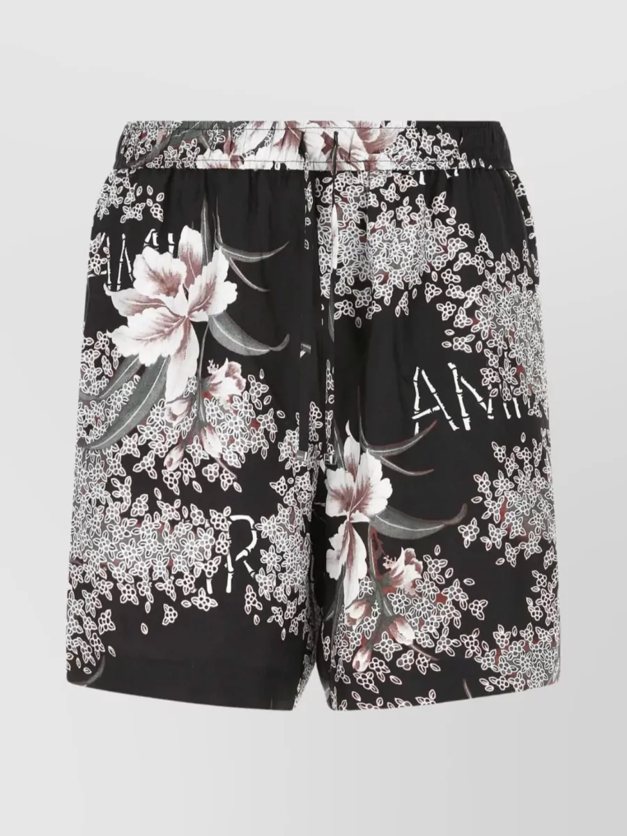 Shop Amiri Silk Floral Bermuda Shorts In Black