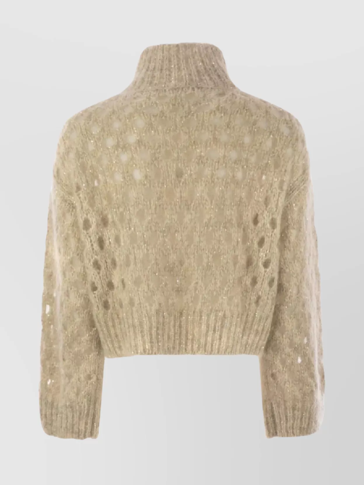 Brunello Cucinelli Women Dazzling Net Turtleneck Sweater Made Of Mohair And Wool Wispy In Brown