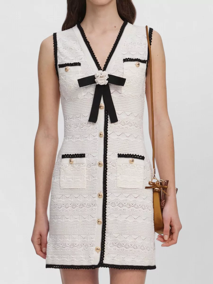 Self-Portrait Pointelle knit sleeveless v-neck mini dress