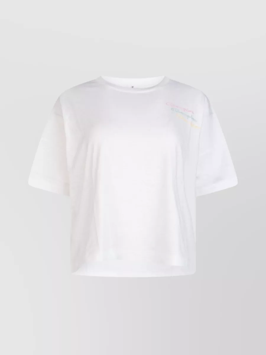 Shop Champion Hem Crop Crew Short Sleeve Embroidered T-shirt In White