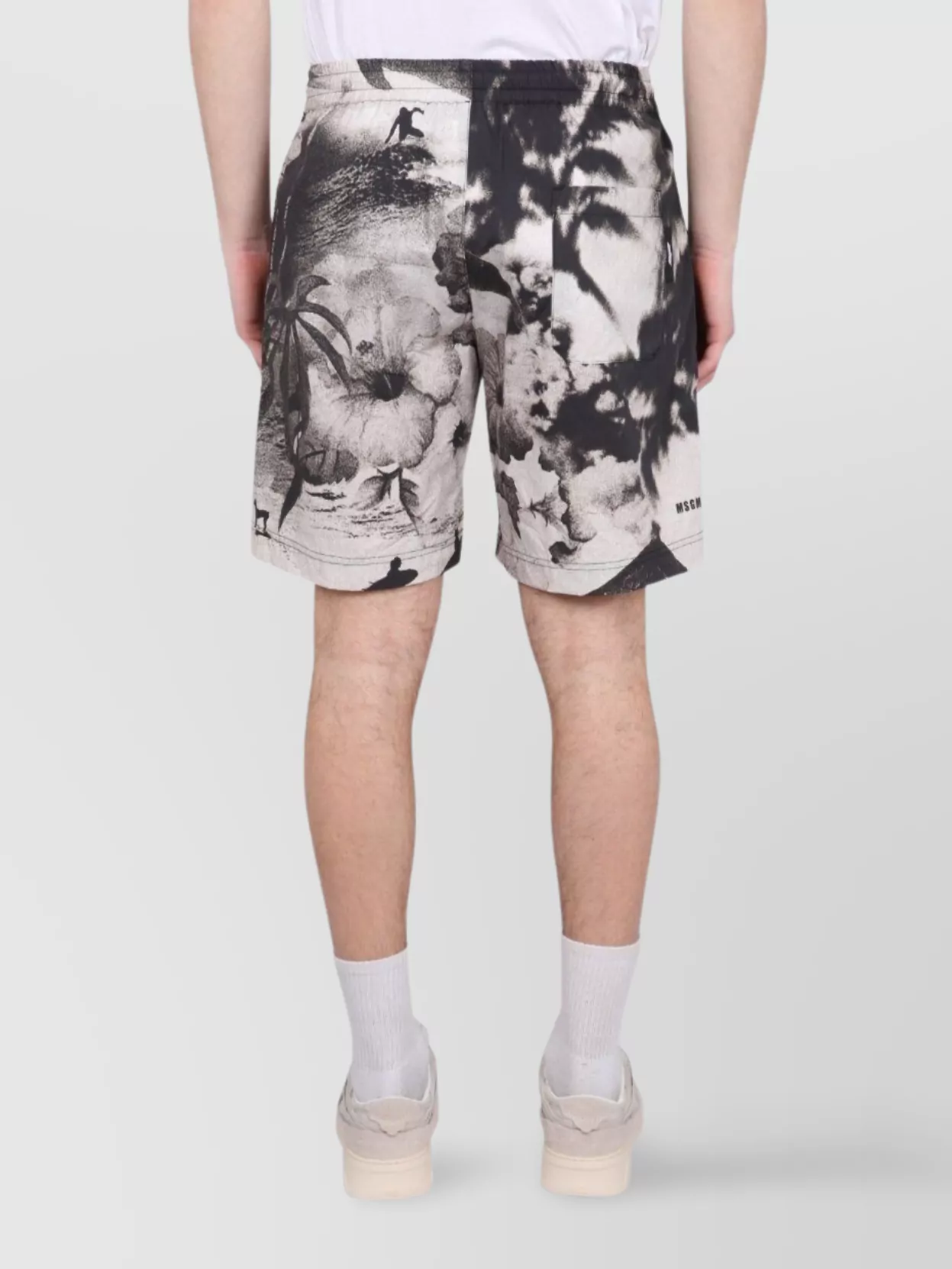 Msgm Bermuda Shorts With Abstract Print And Elastic Waistband