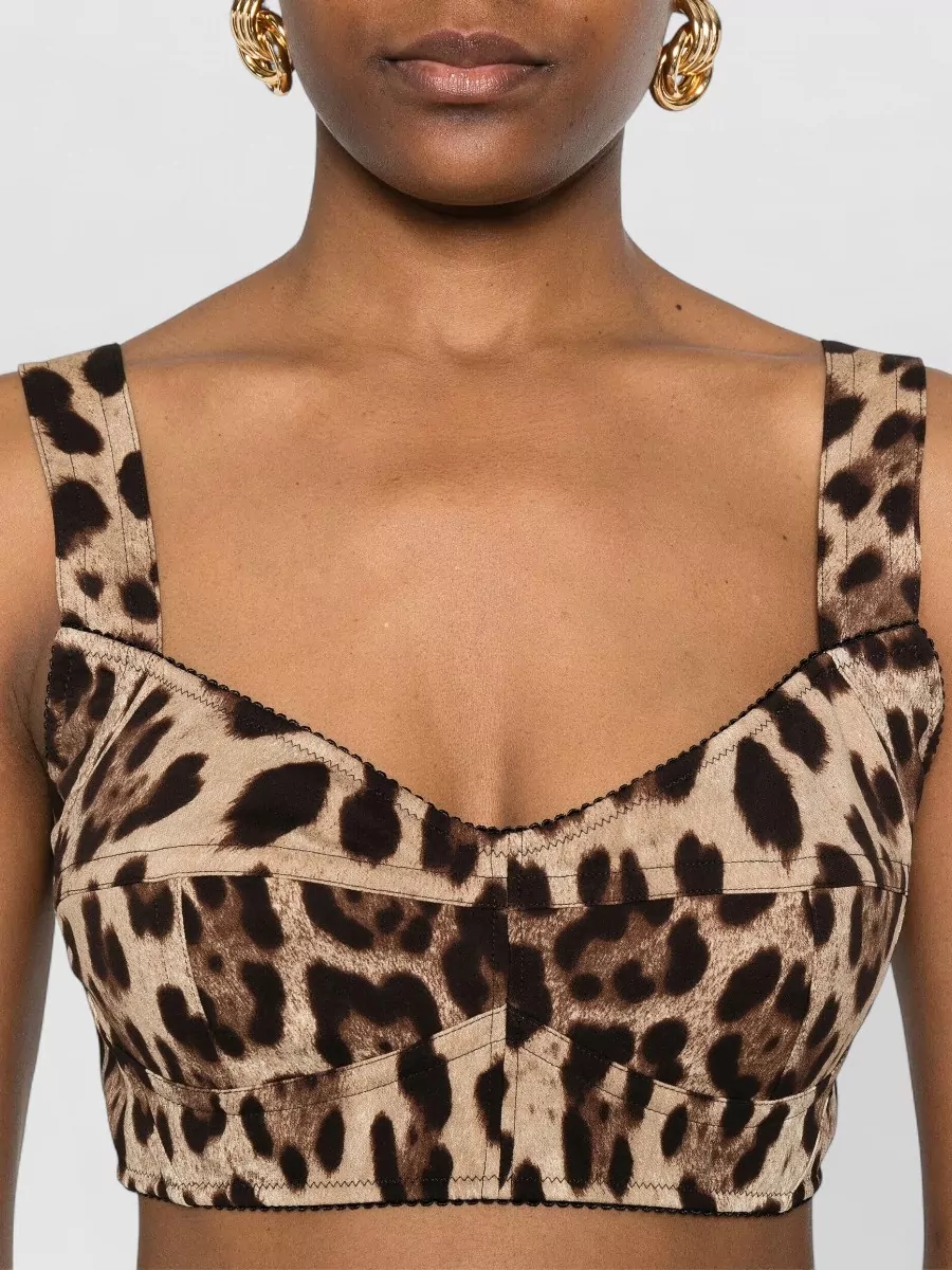 Dolce&Gabbana Silk Leopard-Print Bustier Top